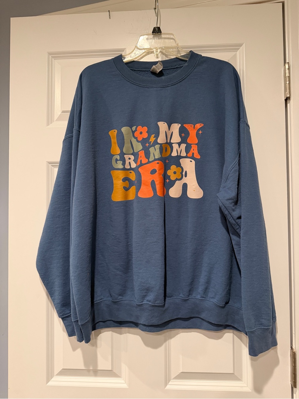 Gilden Blue Graphic Crewneck Sweatshirt - 'In My Grandma Era'